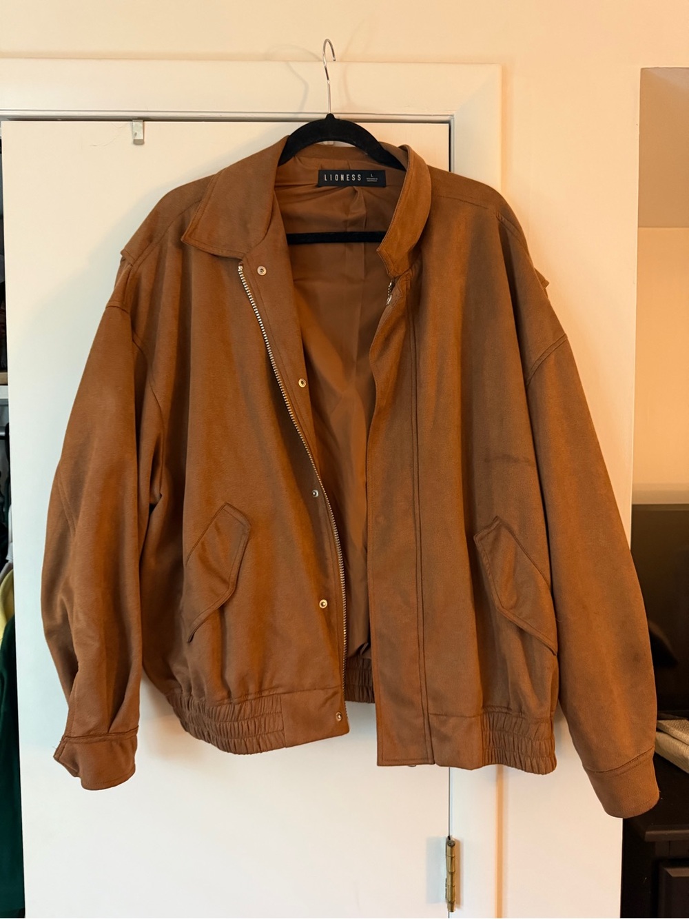 Lioness Tan Suede Bomber Jacket